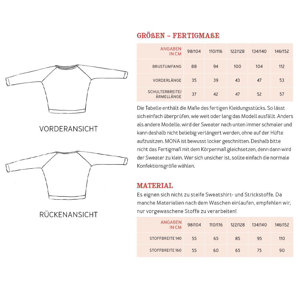 Papierschnittmuster Raglansweater Mona Gr. 98-152